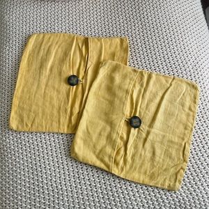 Pottery Barn Mustard Yellow Linen Wooden Button Pillow Covers